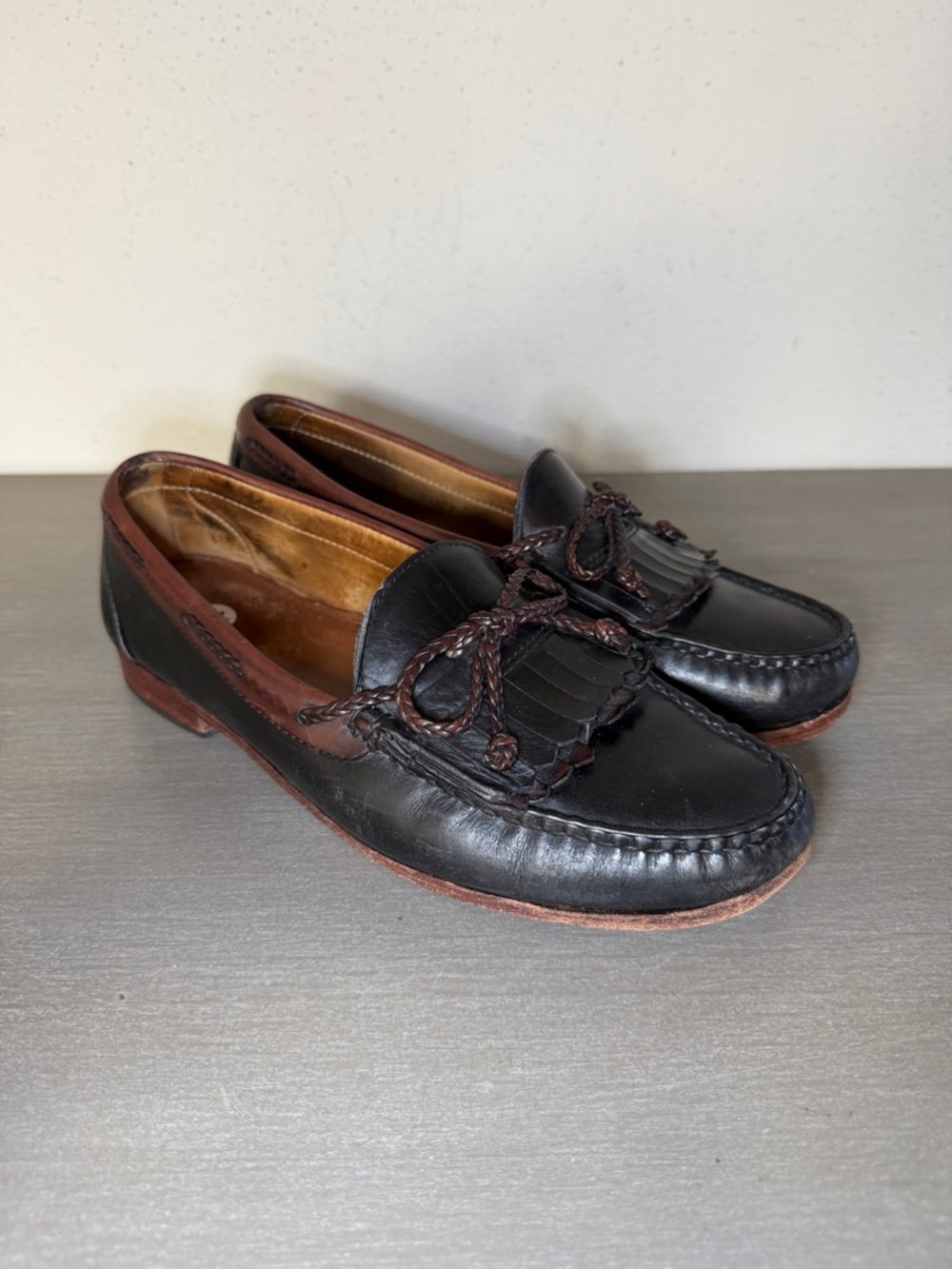 Allen Edmonds Vintage Black Brown Leather Kiltie Tassel Loafers Mens Size 10 E